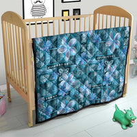 Cyan Hawaii Plumeria With Tropical Flowers Motifs Quilt