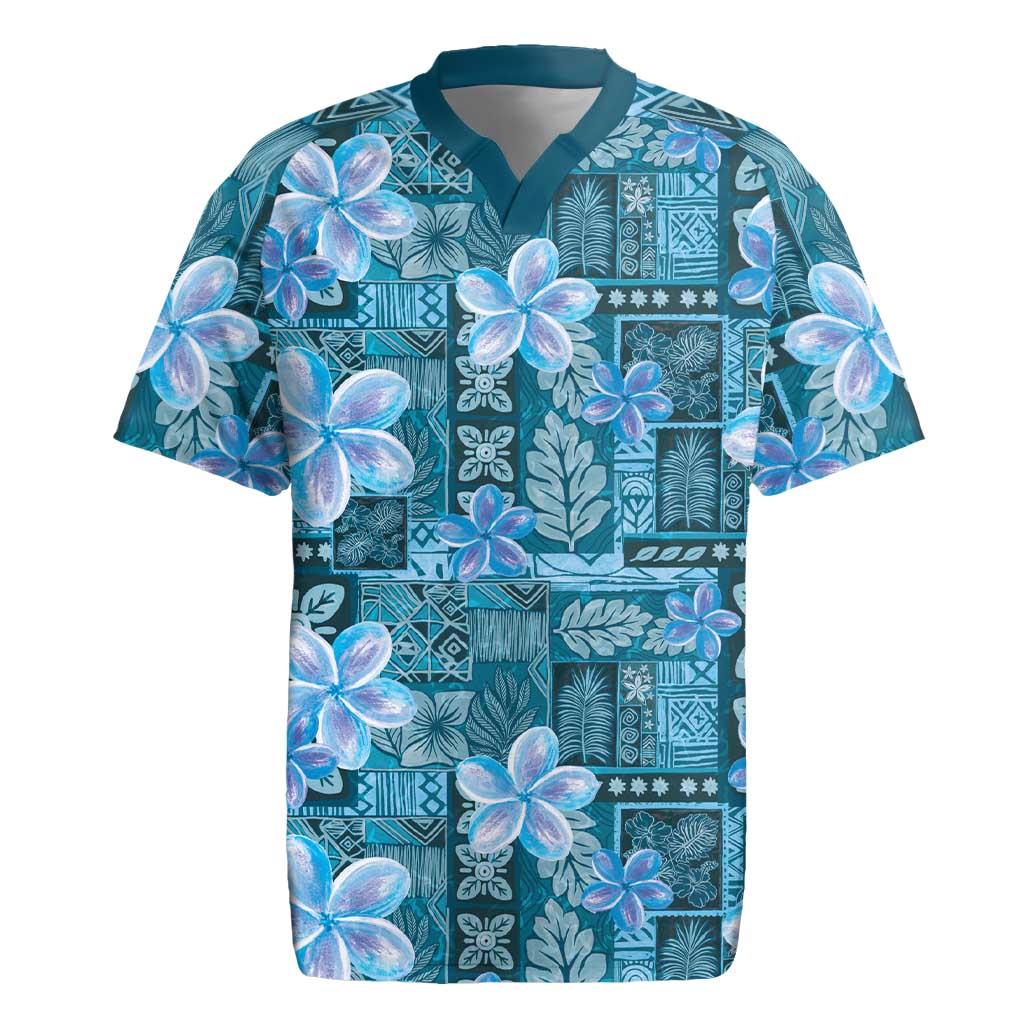 Cyan Hawaii Plumeria With Tropical Flowers Motifs Rugby Jersey LT14 Cyan - Polynesian Pride