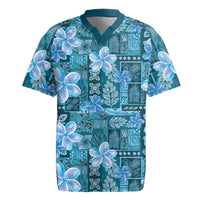 Cyan Hawaii Plumeria With Tropical Flowers Motifs Rugby Jersey LT14 Cyan - Polynesian Pride