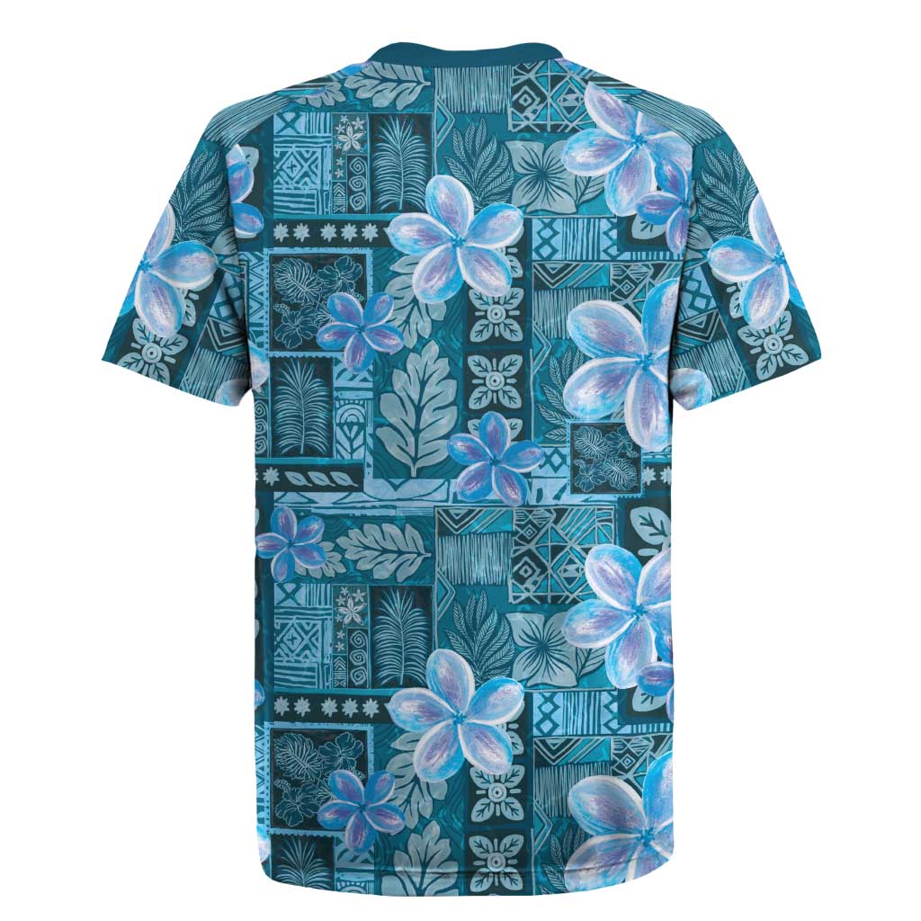 Cyan Hawaii Plumeria With Tropical Flowers Motifs Rugby Jersey LT14 - Polynesian Pride