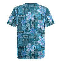 Cyan Hawaii Plumeria With Tropical Flowers Motifs Rugby Jersey LT14 - Polynesian Pride