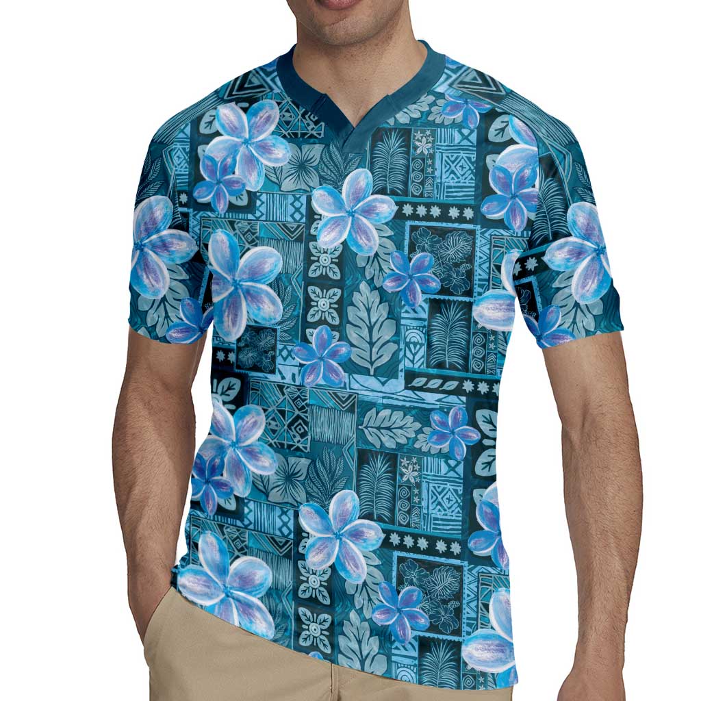 Cyan Hawaii Plumeria With Tropical Flowers Motifs Rugby Jersey LT14 - Polynesian Pride