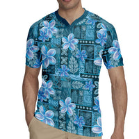 Cyan Hawaii Plumeria With Tropical Flowers Motifs Rugby Jersey LT14 - Polynesian Pride