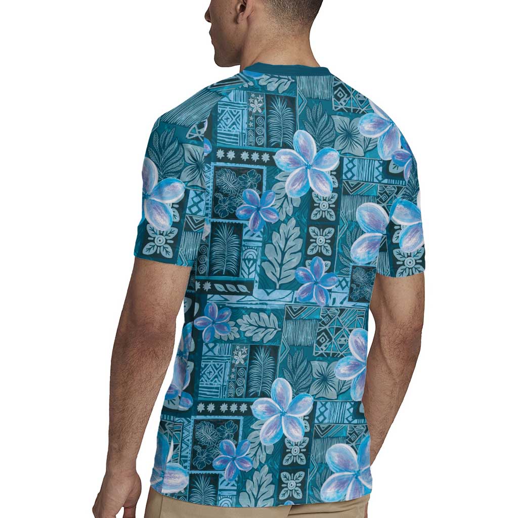 Cyan Hawaii Plumeria With Tropical Flowers Motifs Rugby Jersey LT14 - Polynesian Pride