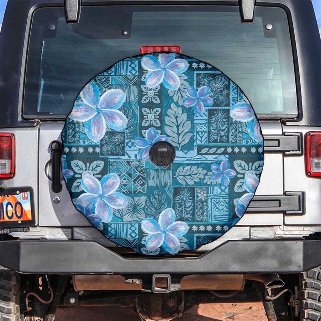 Cyan Hawaii Plumeria With Tropical Flowers Motifs Spare Tire Cover
