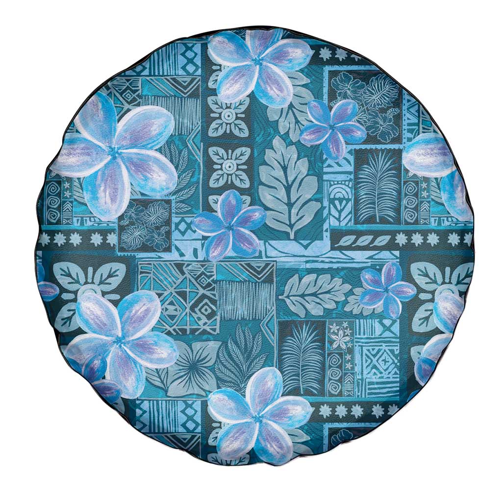 Cyan Hawaii Plumeria With Tropical Flowers Motifs Spare Tire Cover
