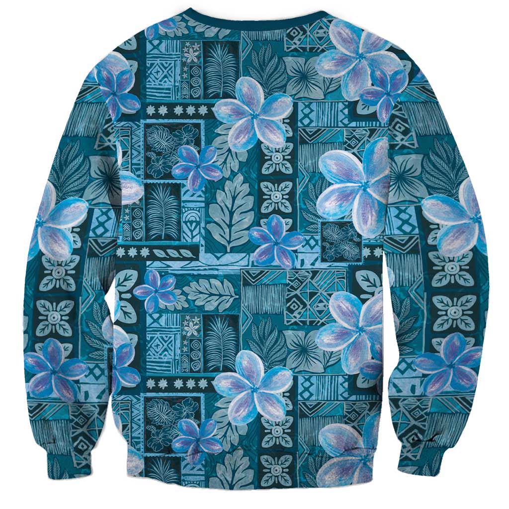 Cyan Hawaii Plumeria With Tropical Flowers Motifs Sweatshirt