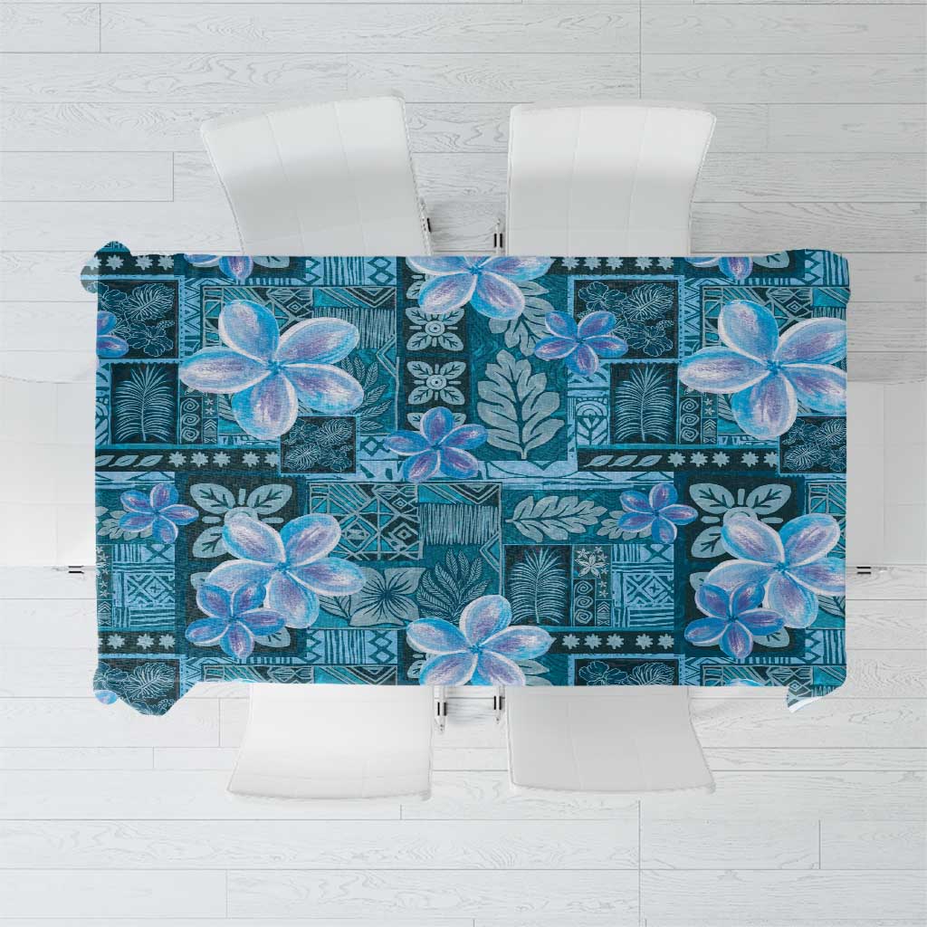 Cyan Hawaii Plumeria With Tropical Flowers Motifs Tablecloth