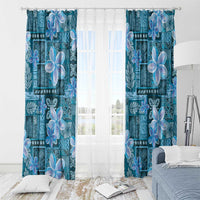 Cyan Hawaii Plumeria With Tropical Flowers Motifs Window Curtain