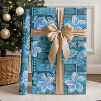Cyan Hawaii Plumeria With Tropical Flowers Motifs Wrapping Paper - Polynesian Pride