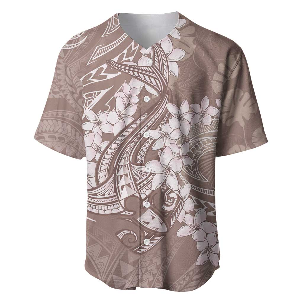 Polynesia Hammerhead Shark Tattoo With Plumeria Lei Baseball Jersey LT14 Mocha - Polynesian Pride