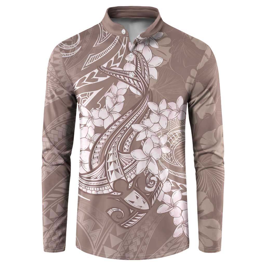 Polynesia Hammerhead Shark Tattoo With Plumeria Lei Button Sweatshirt