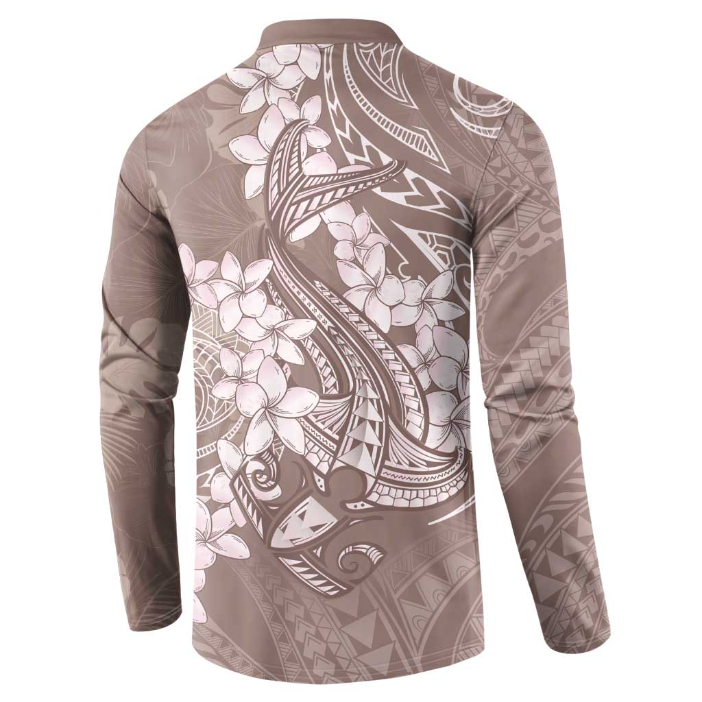 Polynesia Hammerhead Shark Tattoo With Plumeria Lei Button Sweatshirt