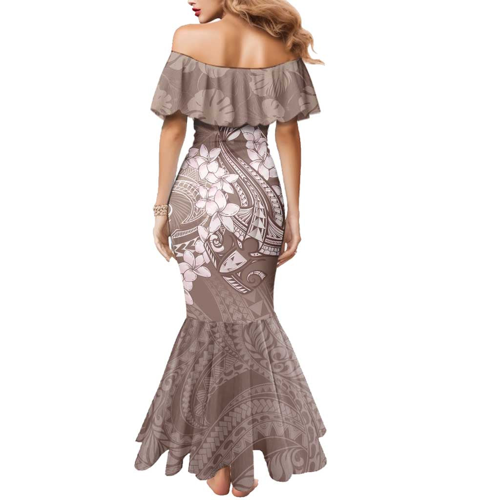 Polynesia Hammerhead Shark Tattoo With Plumeria Lei Family Matching Mermaid Dress and Hawaiian Shirt