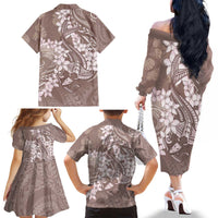 Polynesia Hammerhead Shark Tattoo With Plumeria Lei Family Matching Off The Shoulder Long Sleeve Dress and Hawaiian Shirt