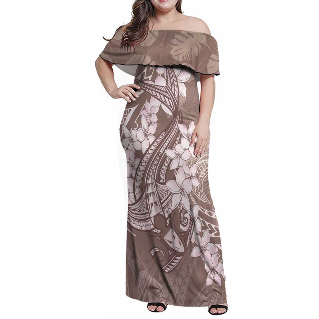 Polynesia Hammerhead Shark Tattoo With Plumeria Lei Family Matching Off Shoulder Maxi Dress and Hawaiian Shirt