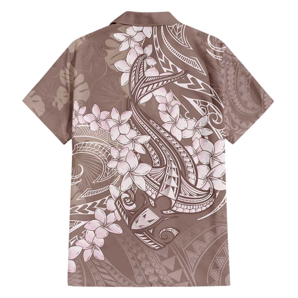 Polynesia Hammerhead Shark Tattoo With Plumeria Lei Family Matching Short Sleeve Bodycon Dress and Hawaiian Shirt