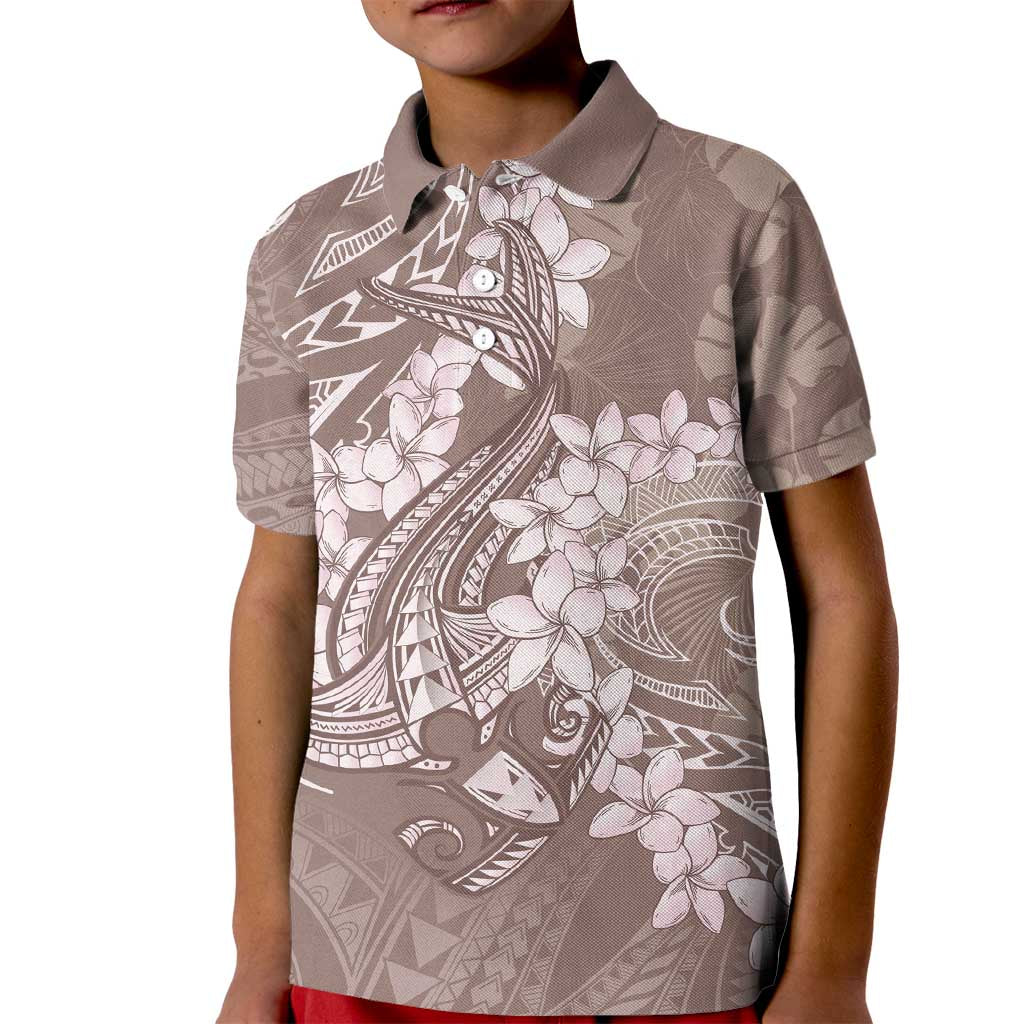 Polynesia Hammerhead Shark Tattoo With Plumeria Lei Kid Polo Shirt LT14 Kid Mocha - Polynesian Pride