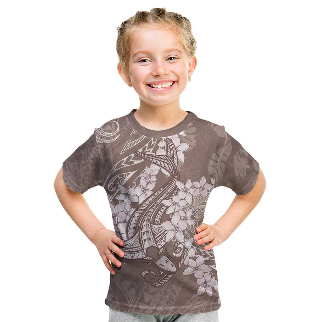 Polynesia Hammerhead Shark Tattoo With Plumeria Lei Kid T Shirt LT14 Mocha - Polynesian Pride