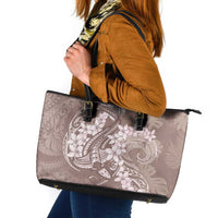 Polynesia Hammerhead Shark Tattoo With Plumeria Lei Leather Tote Bag LT14 Mocha - Polynesian Pride