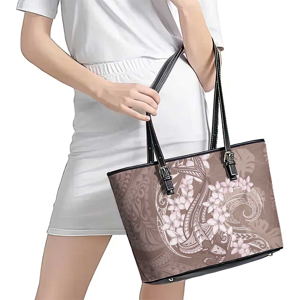 Polynesia Hammerhead Shark Tattoo With Plumeria Lei Leather Tote Bag LT14 - Polynesian Pride