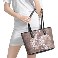 Polynesia Hammerhead Shark Tattoo With Plumeria Lei Leather Tote Bag LT14 - Polynesian Pride