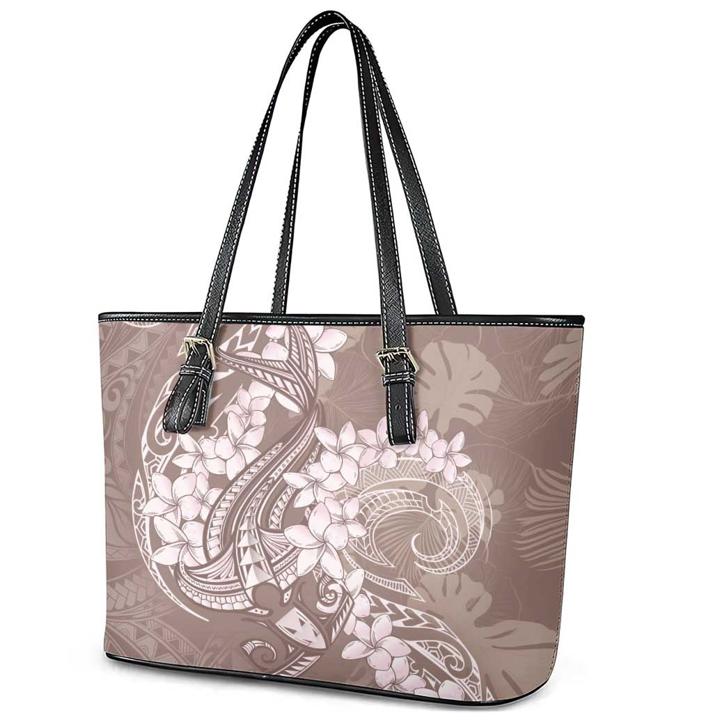Polynesia Hammerhead Shark Tattoo With Plumeria Lei Leather Tote Bag LT14 - Polynesian Pride