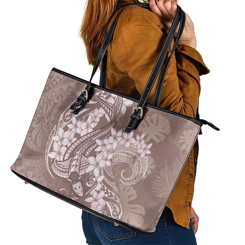 Polynesia Hammerhead Shark Tattoo With Plumeria Lei Leather Tote Bag LT14 - Polynesian Pride