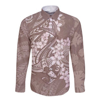 Polynesia Hammerhead Shark Tattoo With Plumeria Lei Long Sleeve Button Shirt