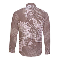 Polynesia Hammerhead Shark Tattoo With Plumeria Lei Long Sleeve Button Shirt
