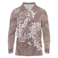 Polynesia Hammerhead Shark Tattoo With Plumeria Lei Long Sleeve Polo Shirt LT14 Mocha - Polynesian Pride