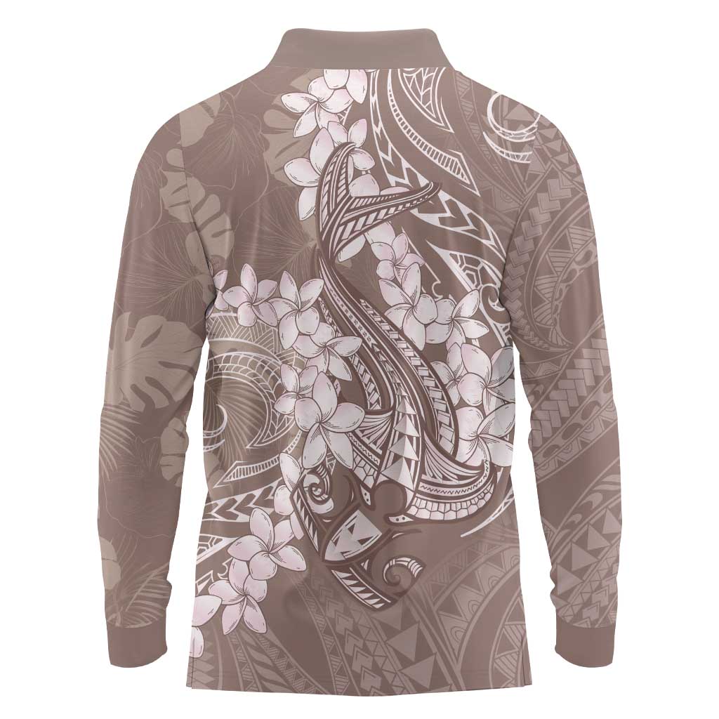 Polynesia Hammerhead Shark Tattoo With Plumeria Lei Long Sleeve Polo Shirt LT14 - Polynesian Pride