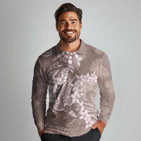 Polynesia Hammerhead Shark Tattoo With Plumeria Lei Long Sleeve Polo Shirt LT14 - Polynesian Pride