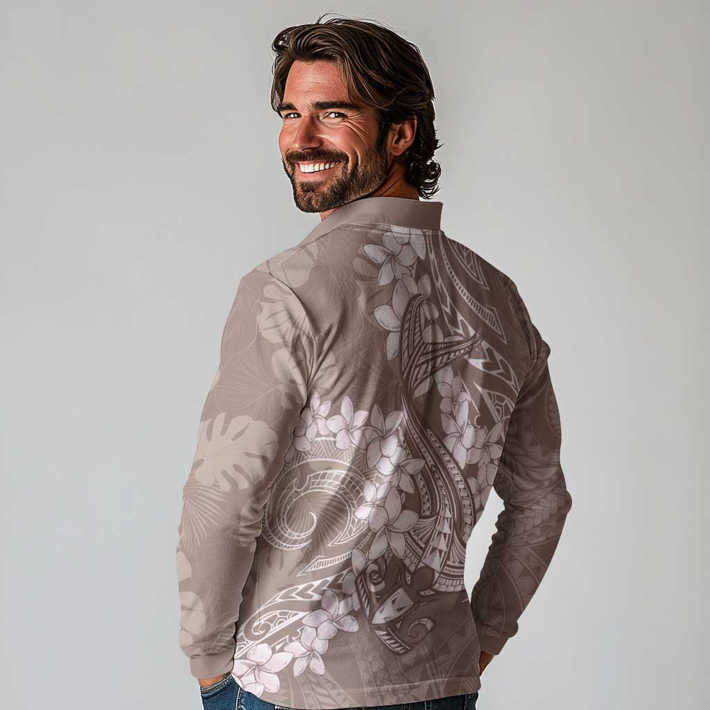 Polynesia Hammerhead Shark Tattoo With Plumeria Lei Long Sleeve Polo Shirt LT14 - Polynesian Pride