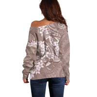 Polynesia Hammerhead Shark Tattoo With Plumeria Lei Off Shoulder Sweater