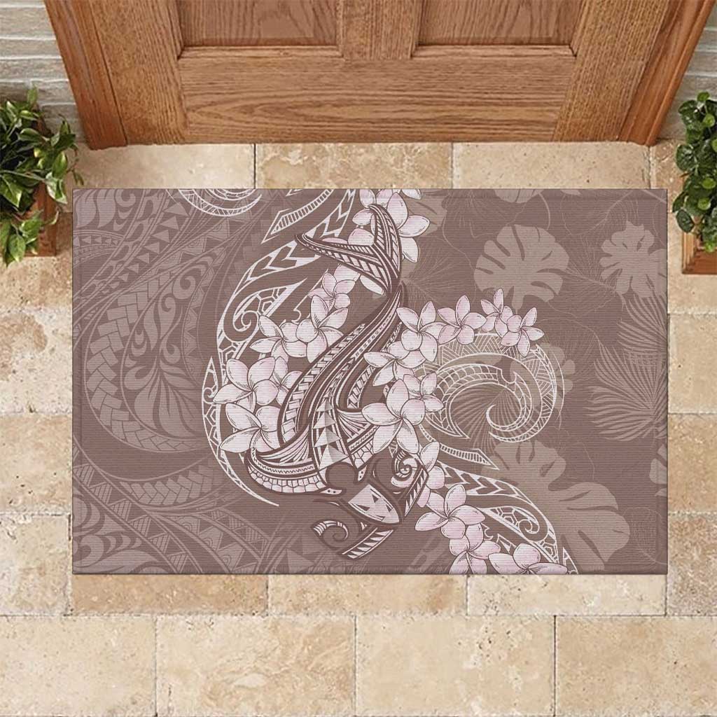Polynesia Hammerhead Shark Tattoo With Plumeria Lei Rubber Doormat LT14 Mocha - Polynesian Pride