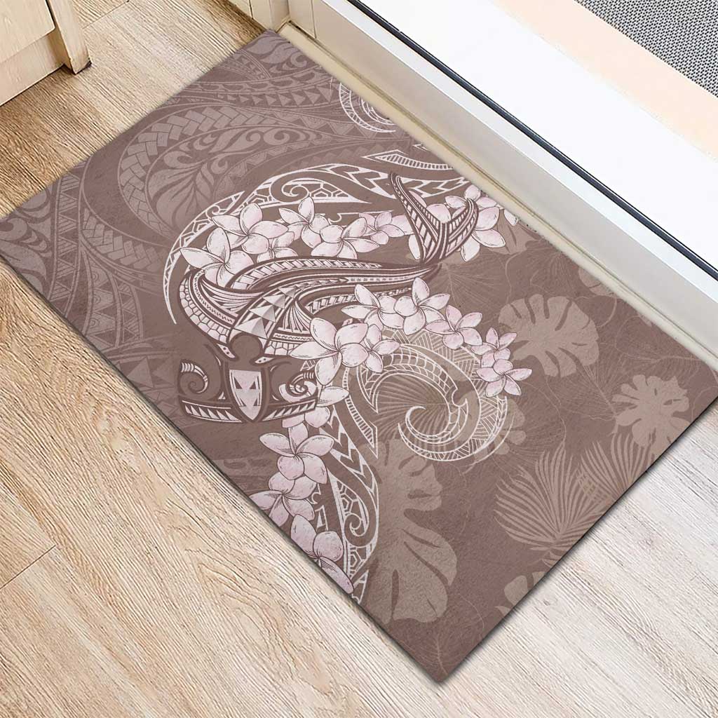 Polynesia Hammerhead Shark Tattoo With Plumeria Lei Rubber Doormat LT14 - Polynesian Pride