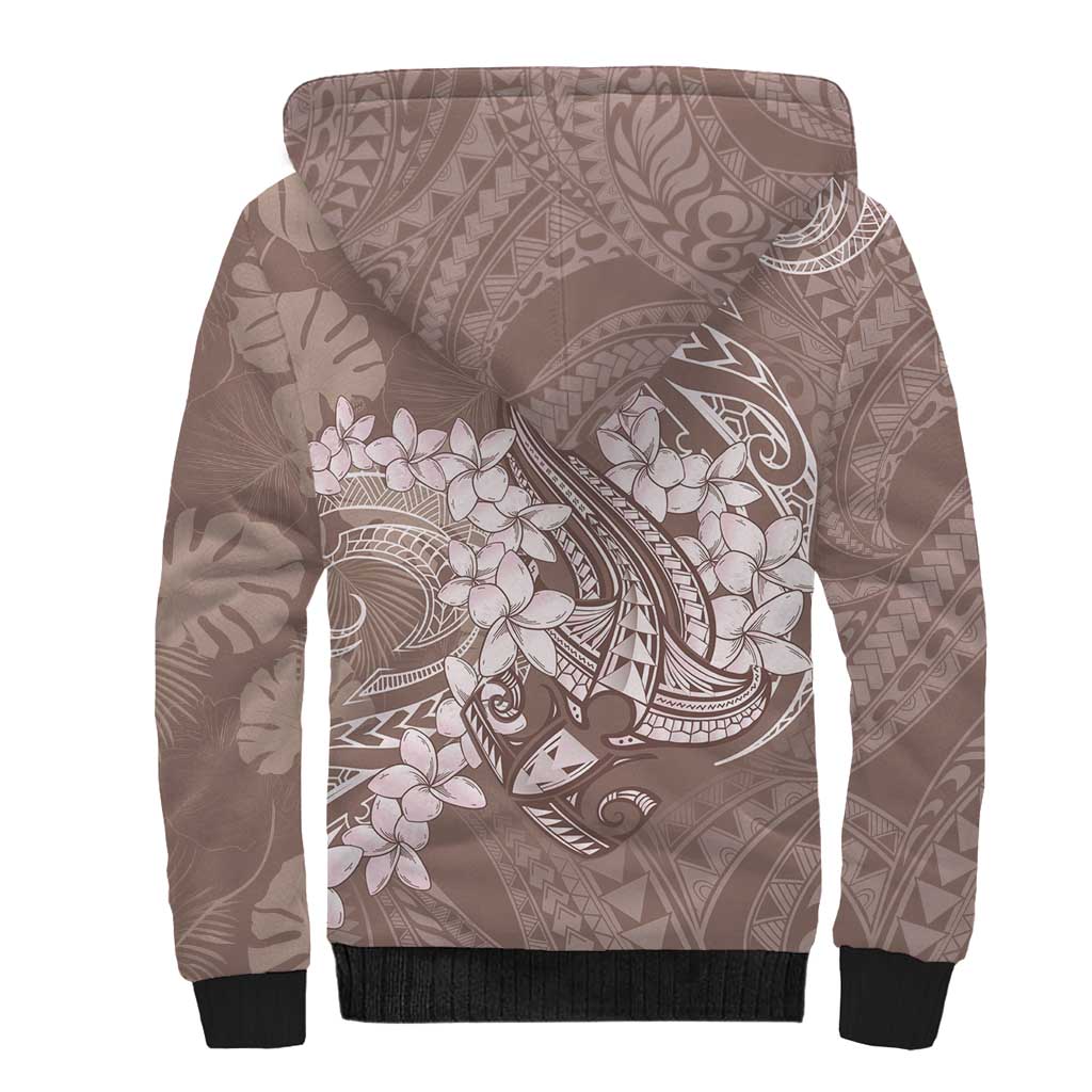 Polynesia Hammerhead Shark Tattoo With Plumeria Lei Sherpa Hoodie