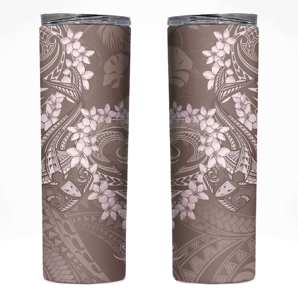 Polynesia Hammerhead Shark Tattoo With Plumeria Lei Skinny Tumbler LT14 Mocha - Polynesian Pride