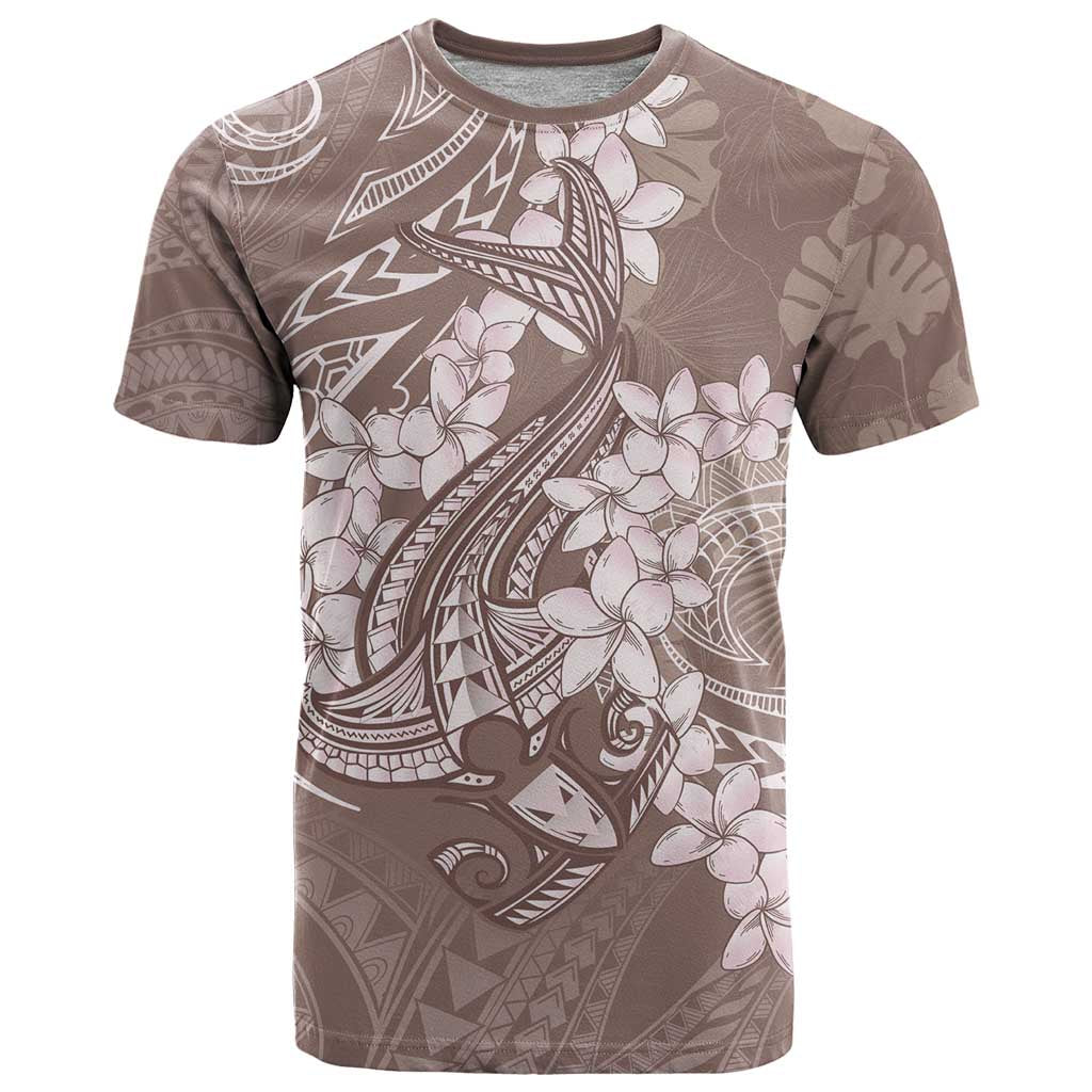 Polynesia Hammerhead Shark Tattoo With Plumeria Lei T Shirt LT14 Mocha - Polynesian Pride