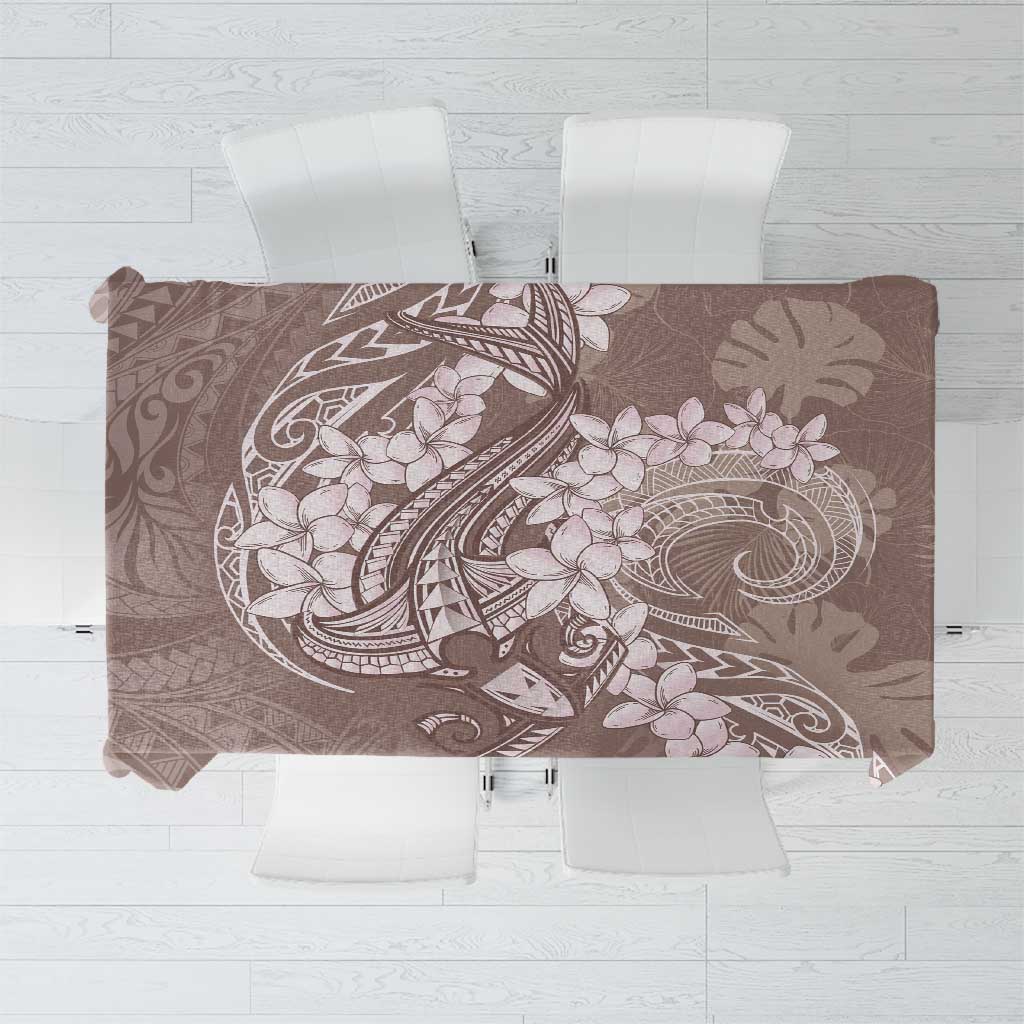 Polynesia Hammerhead Shark Tattoo With Plumeria Lei Tablecloth LT14 Mocha - Polynesian Pride