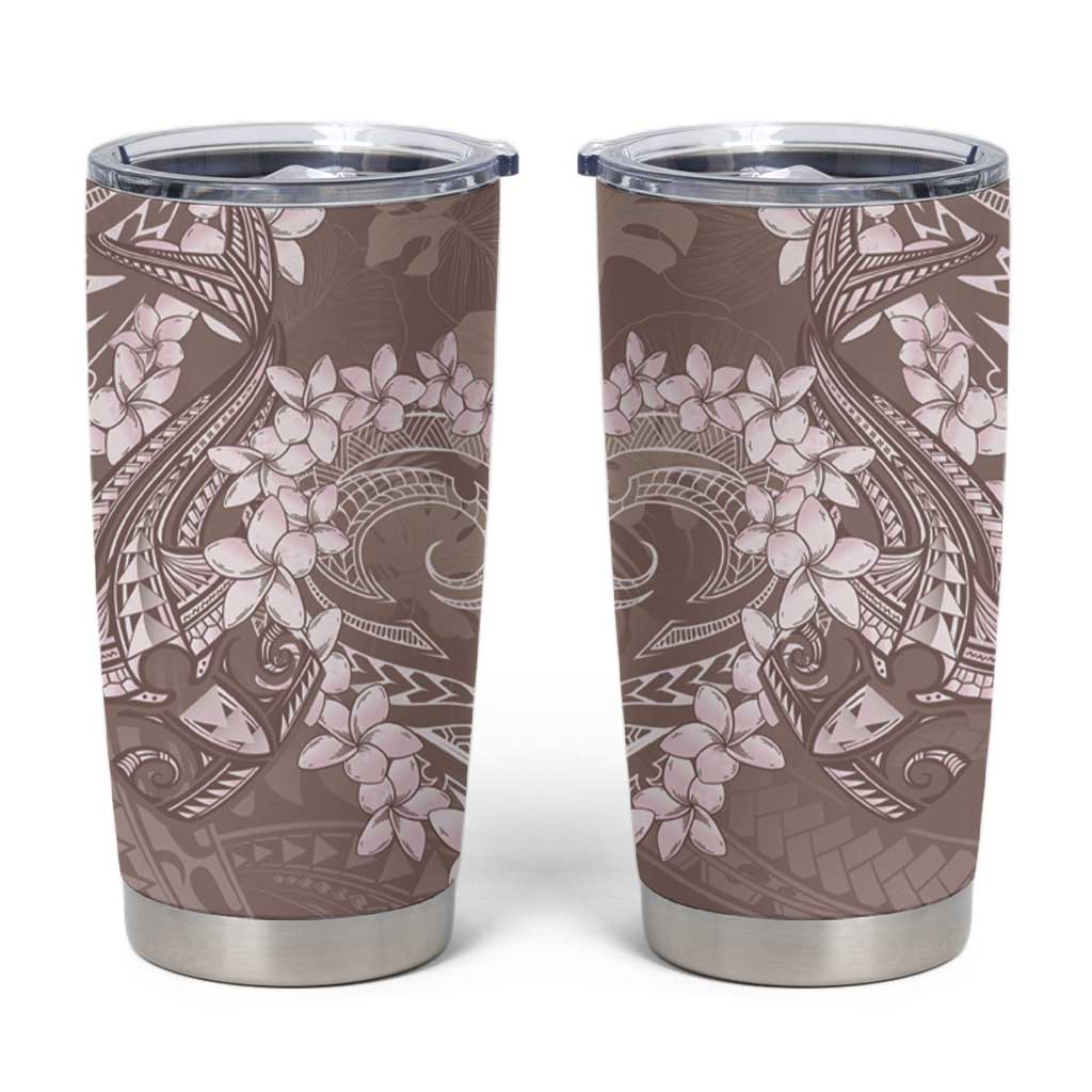 Polynesia Hammerhead Shark Tattoo With Plumeria Lei Tumbler Cup LT14 Mocha - Polynesian Pride