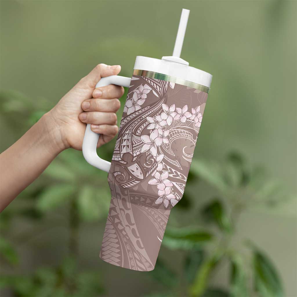 Polynesia Hammerhead Shark Tattoo With Plumeria Lei Tumbler With Handle LT14 - Polynesian Pride