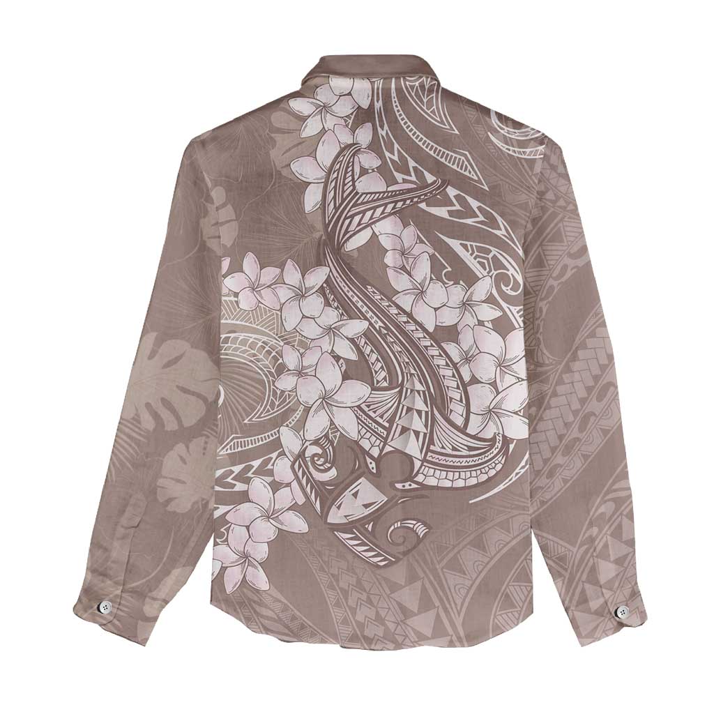 Polynesia Hammerhead Shark Tattoo With Plumeria Lei Women Casual Shirt LT14 - Polynesian Pride