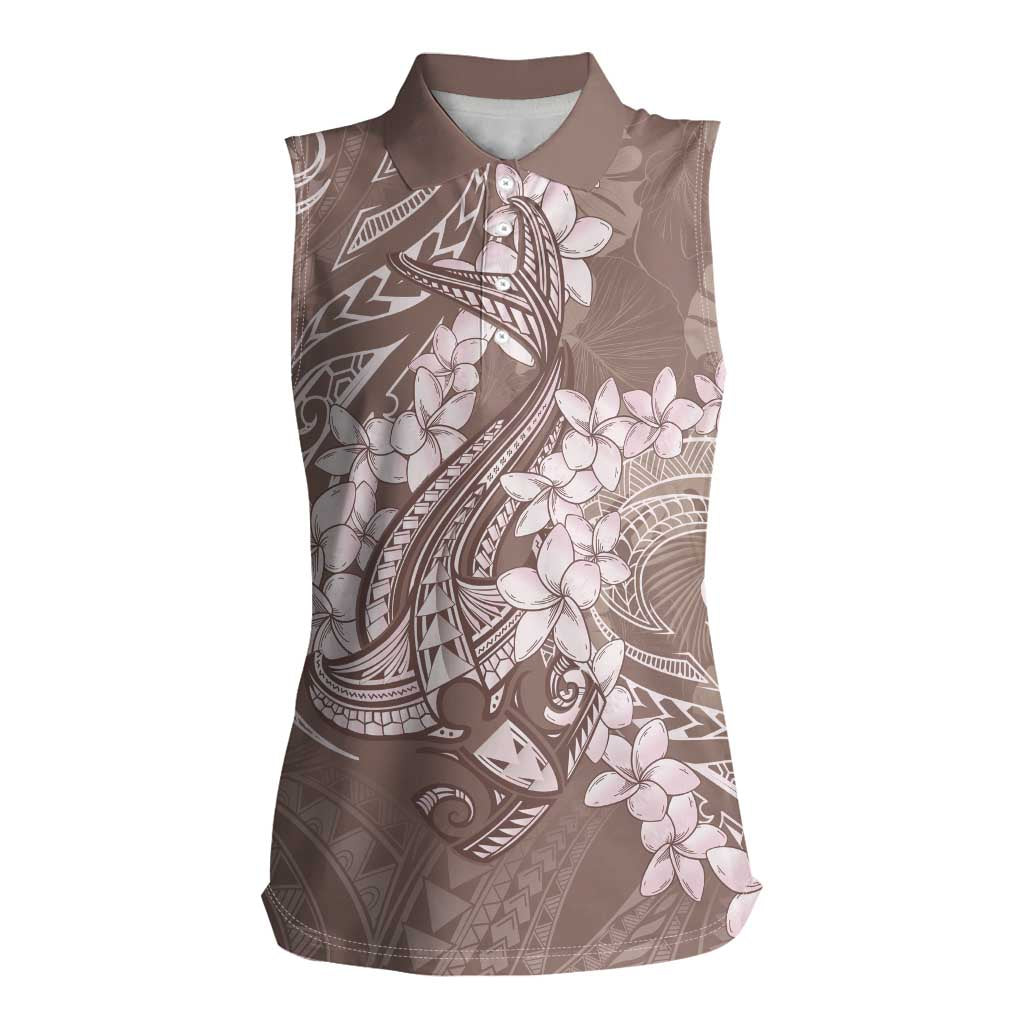 Polynesia Hammerhead Shark Tattoo With Plumeria Lei Women Sleeveless Polo Shirt