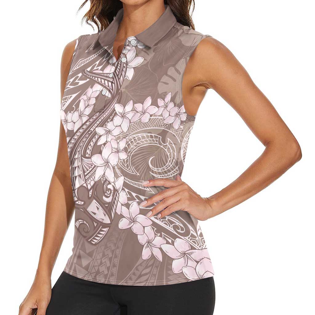 Polynesia Hammerhead Shark Tattoo With Plumeria Lei Women Sleeveless Polo Shirt
