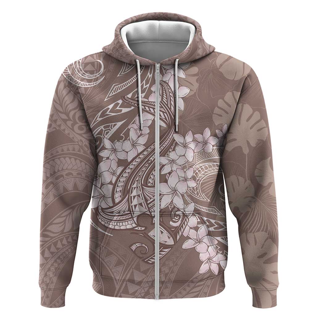 Polynesia Hammerhead Shark Tattoo With Plumeria Lei Zip Hoodie