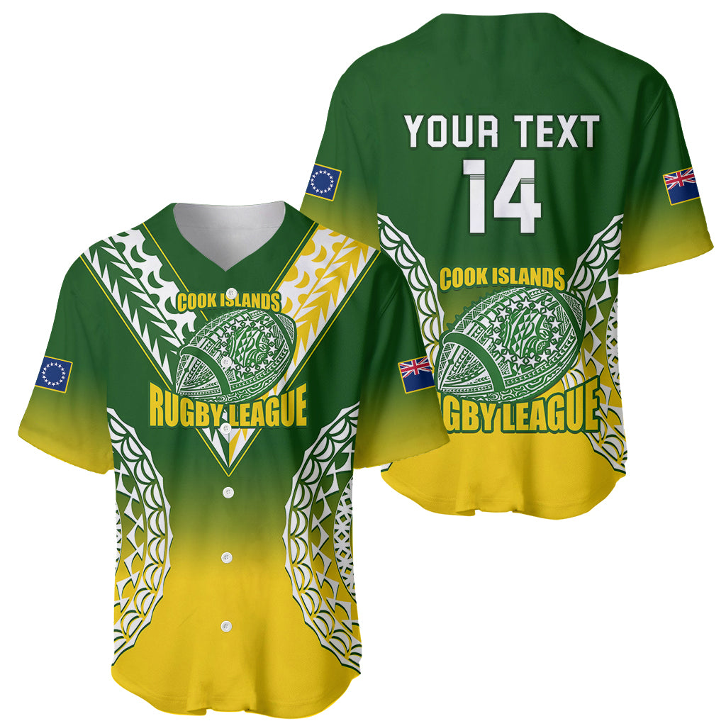 Personalised Cook Islands Rugby Baseball Jersey Pacific Go The Kukis Gradient Style LT14 - Polynesian Pride