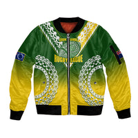 Personalised Cook Islands Rugby Sleeve Zip Bomber Jacket Pacific Go The Kukis Gradient Style LT14 Unisex Green - Polynesian Pride