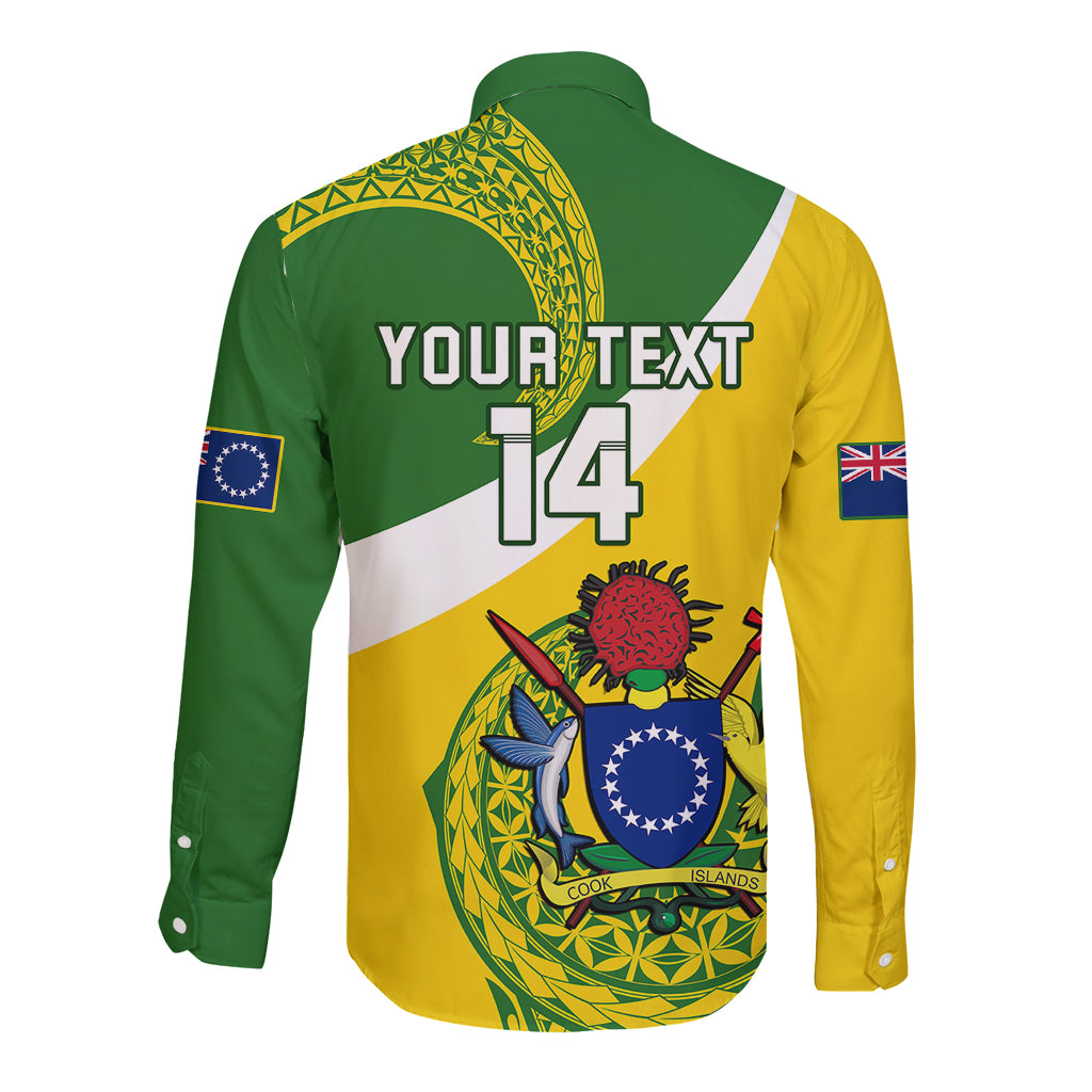 Personalised Cook Islands Rugby Long Sleeve Button Shirt Pacific Go The Kukis Sporty Style LT14 - Polynesian Pride